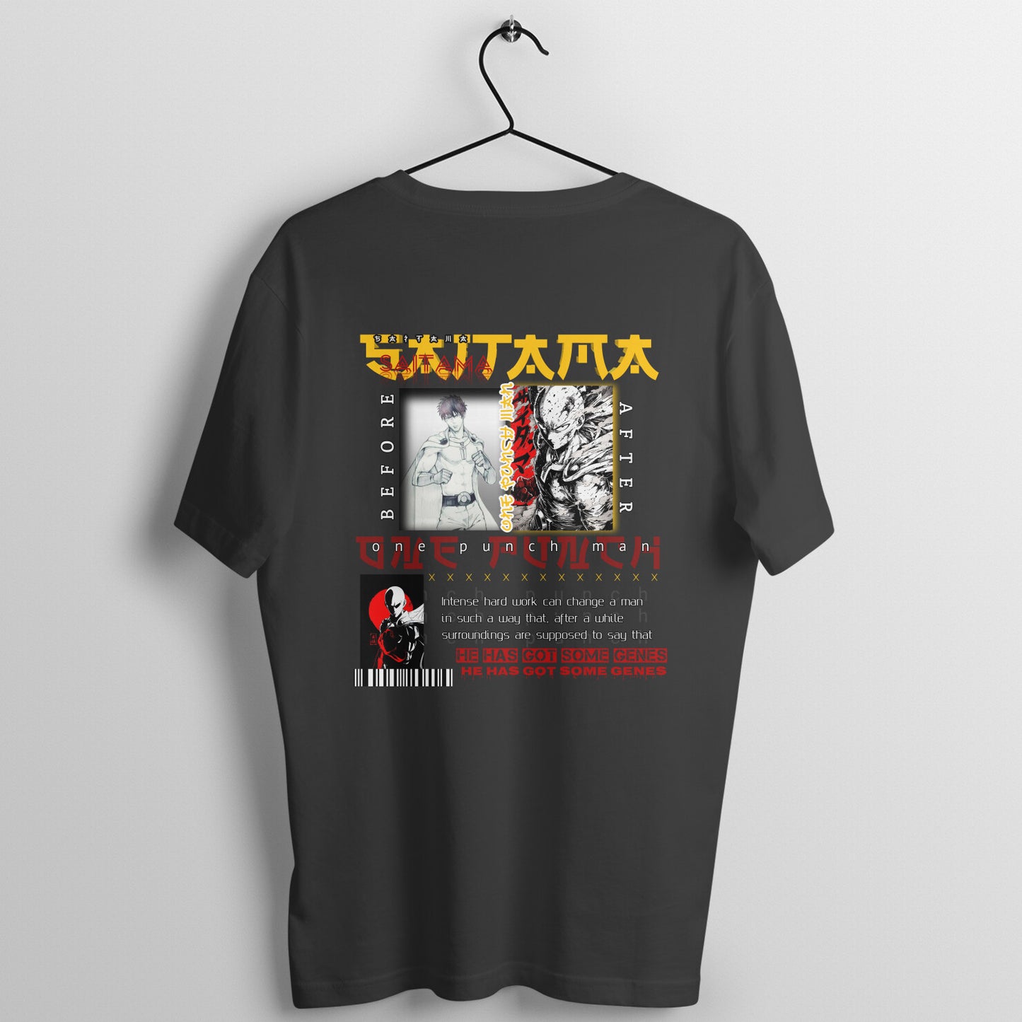 black t-shirt SAITAMA, ANime