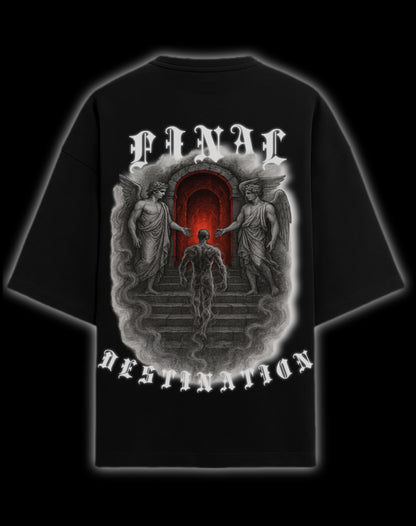 Theme: FINAL DESTINATION, Ultra premium DTG Printed, French Terry Cotton Oversized Tee , by Conv N Carry.